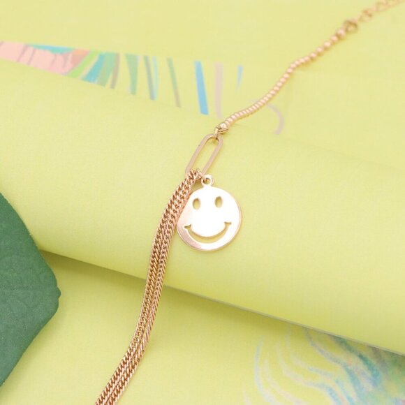 "Rose Gold Bracelet with Smiley Charm, Dual Chain, XPBL1090 - Picture 6 of 12